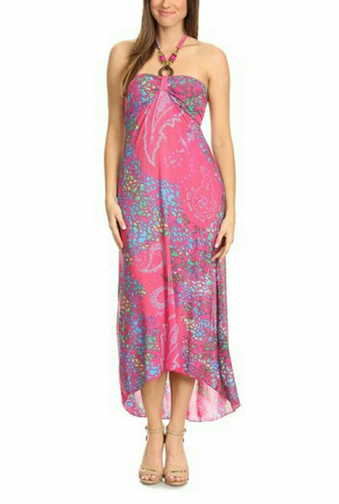 NWT Pink Abstract Hi-Low Halter Dress